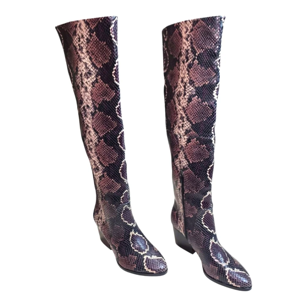 Vince Camuto Nestel Boots Snake Print Block Heel Knee High Boots SZ‎ 5 New